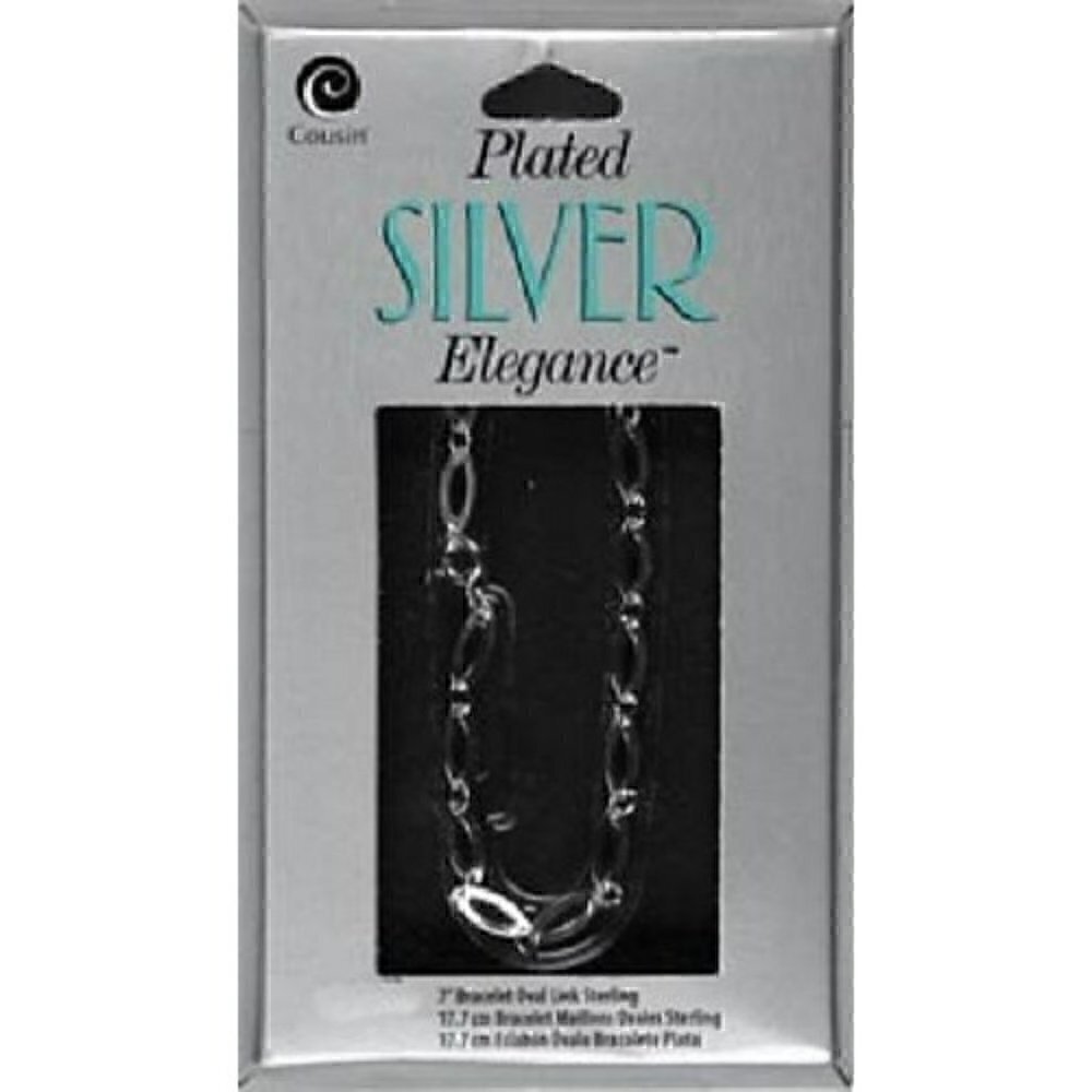 7" Silver Plate Large Oval Link Lobster Clasp Charm Bracelet